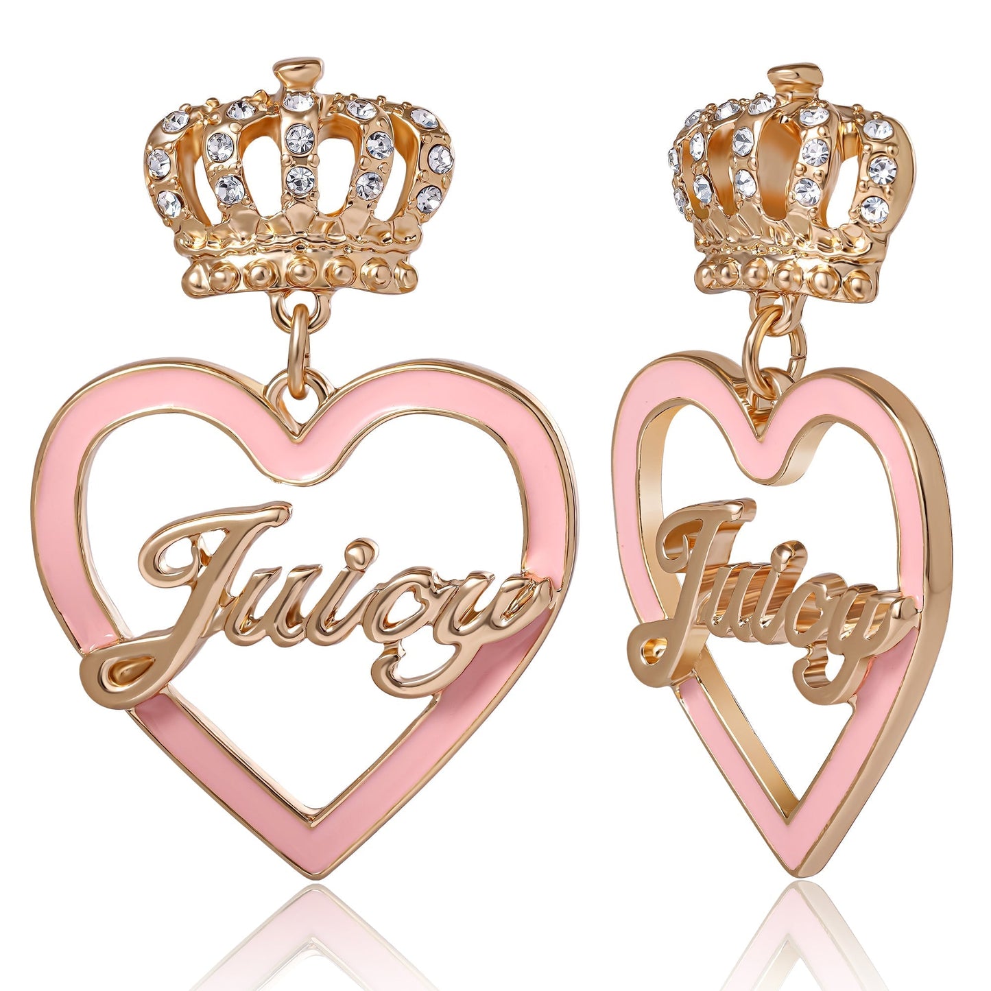 Crown & Pink Heart Drop Earrings - Goldtone - Juicy Couture