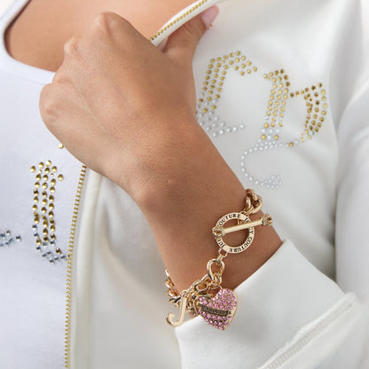Pink Pavé Heart Toggle Bracelet - Goldtone - Juicy Couture