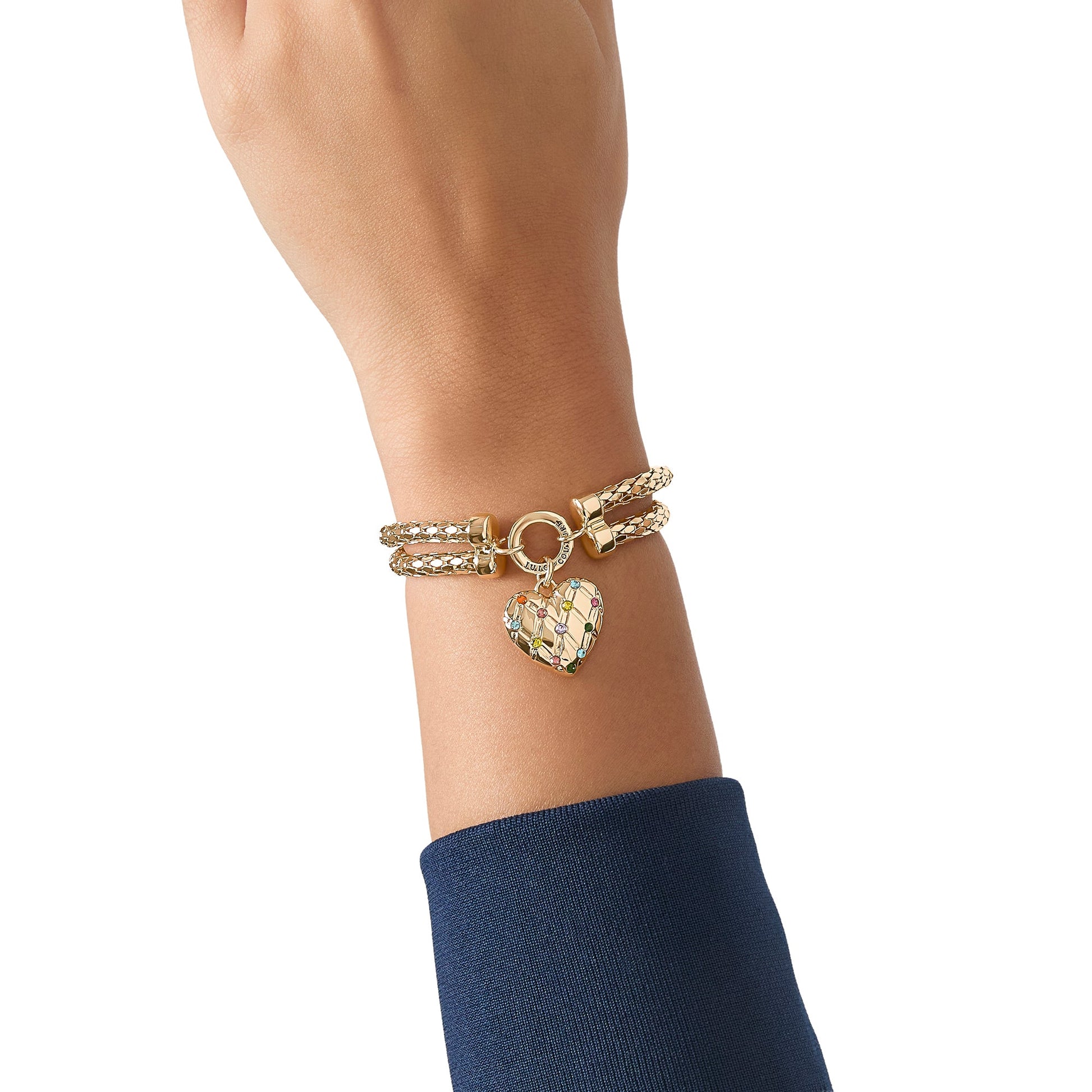 Double Chain Heart Padlock Necklace - Goldtone - Juicy Couture