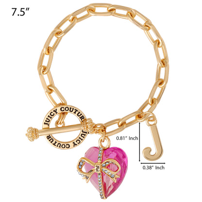 Heart Stone & J Charm Bracelet - Goldtone Hot Pink Pendant - Juicy Couture