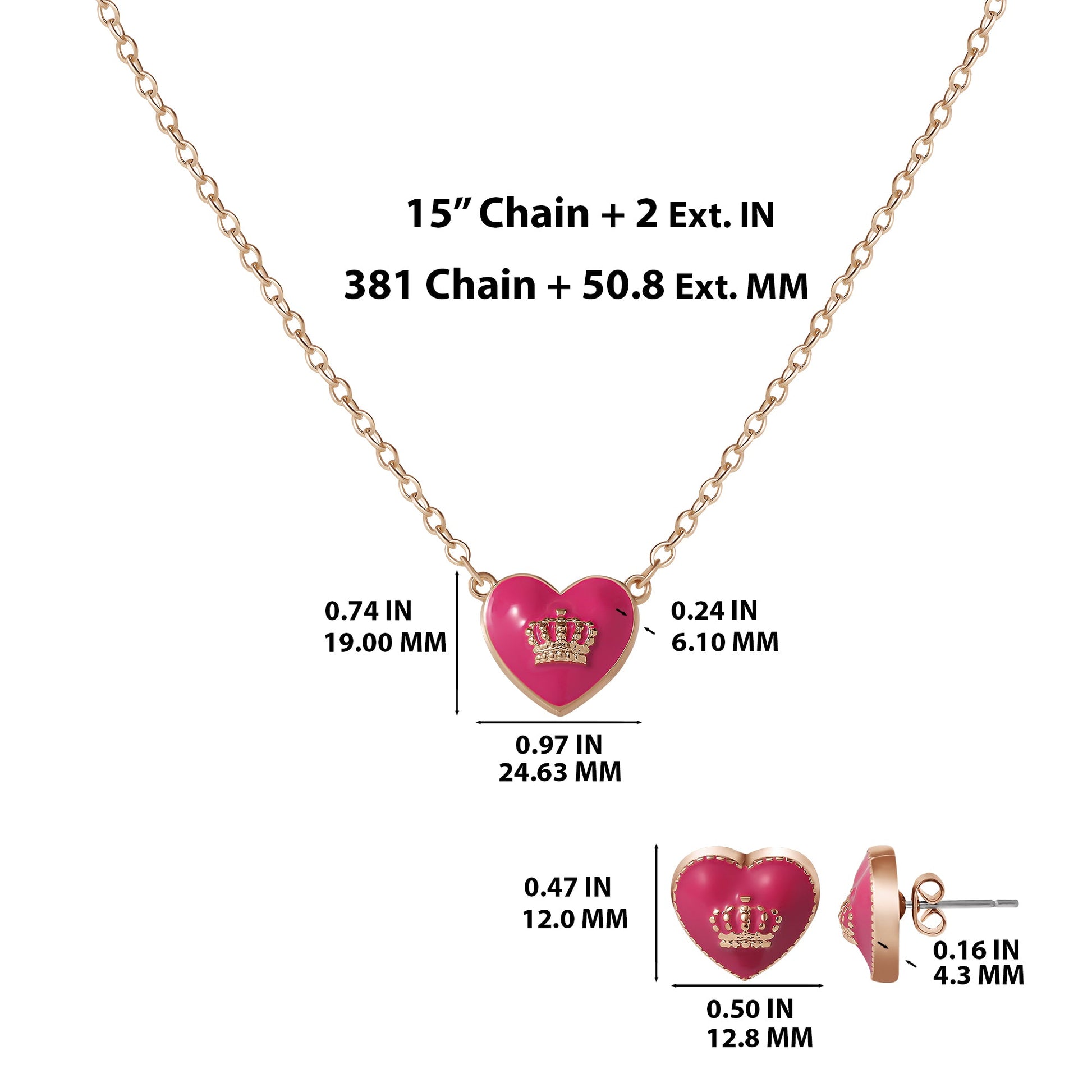 Kids Crown Logo Heart Pendant Necklace - Goldtone - Juicy Couture