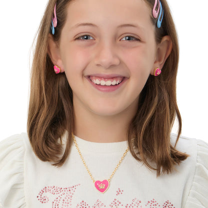Kids Crown Logo Heart Pendant Necklace - Goldtone - Juicy Couture