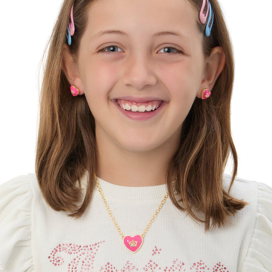 Kids Crown Logo Heart Pendant Necklace - Goldtone - Juicy Couture