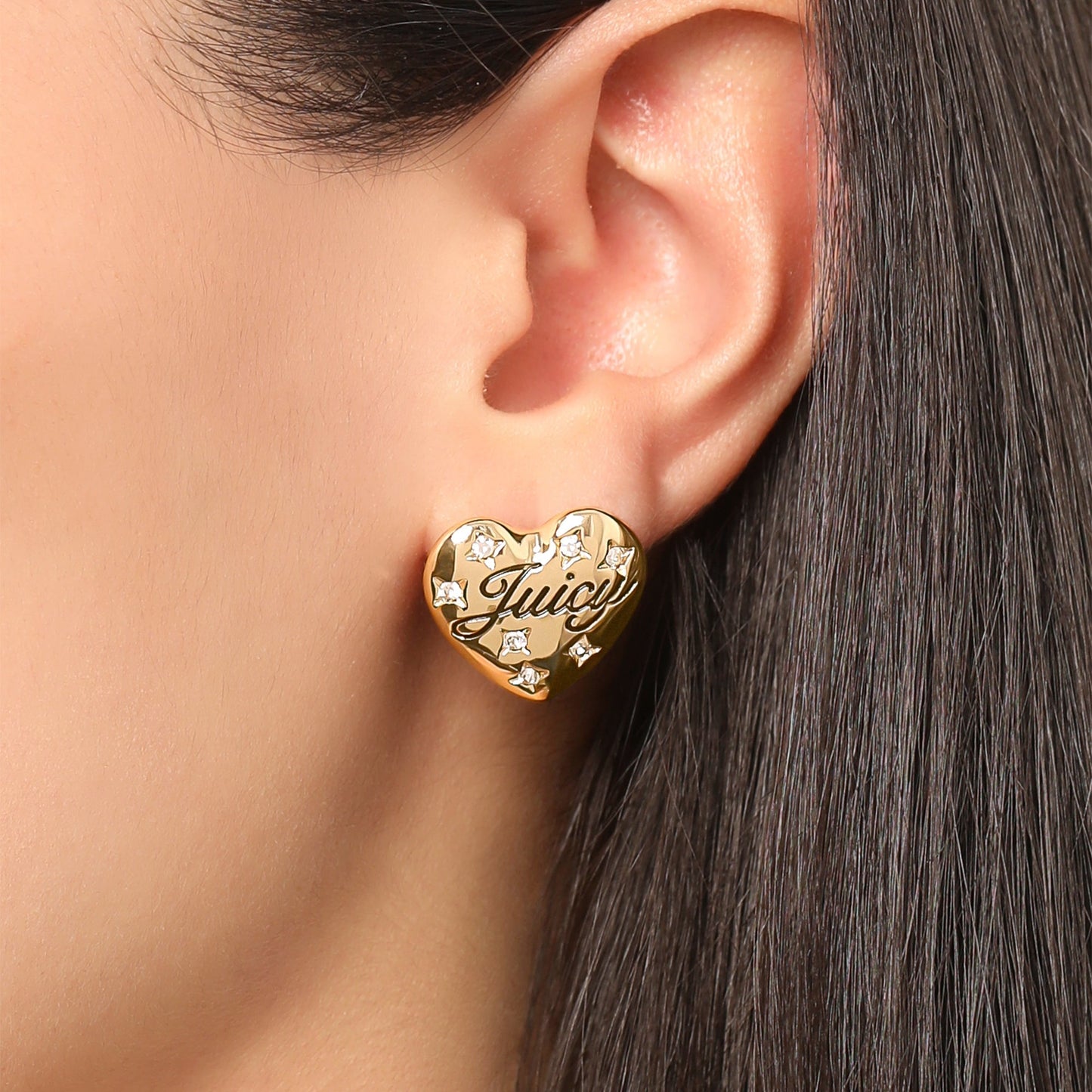 Juicy Crystal-Embellished Heart Stud Earrings - Goldtone - Juicy Couture