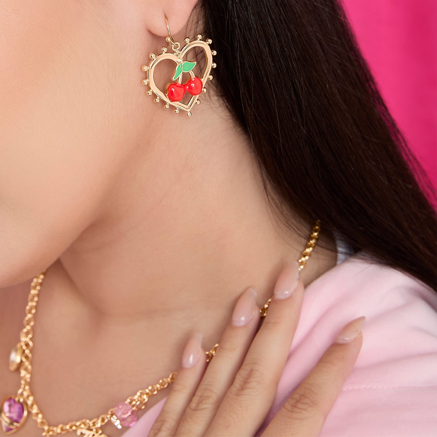 Cherry Heart Drop Earrings - Goldtone - Juicy Couture