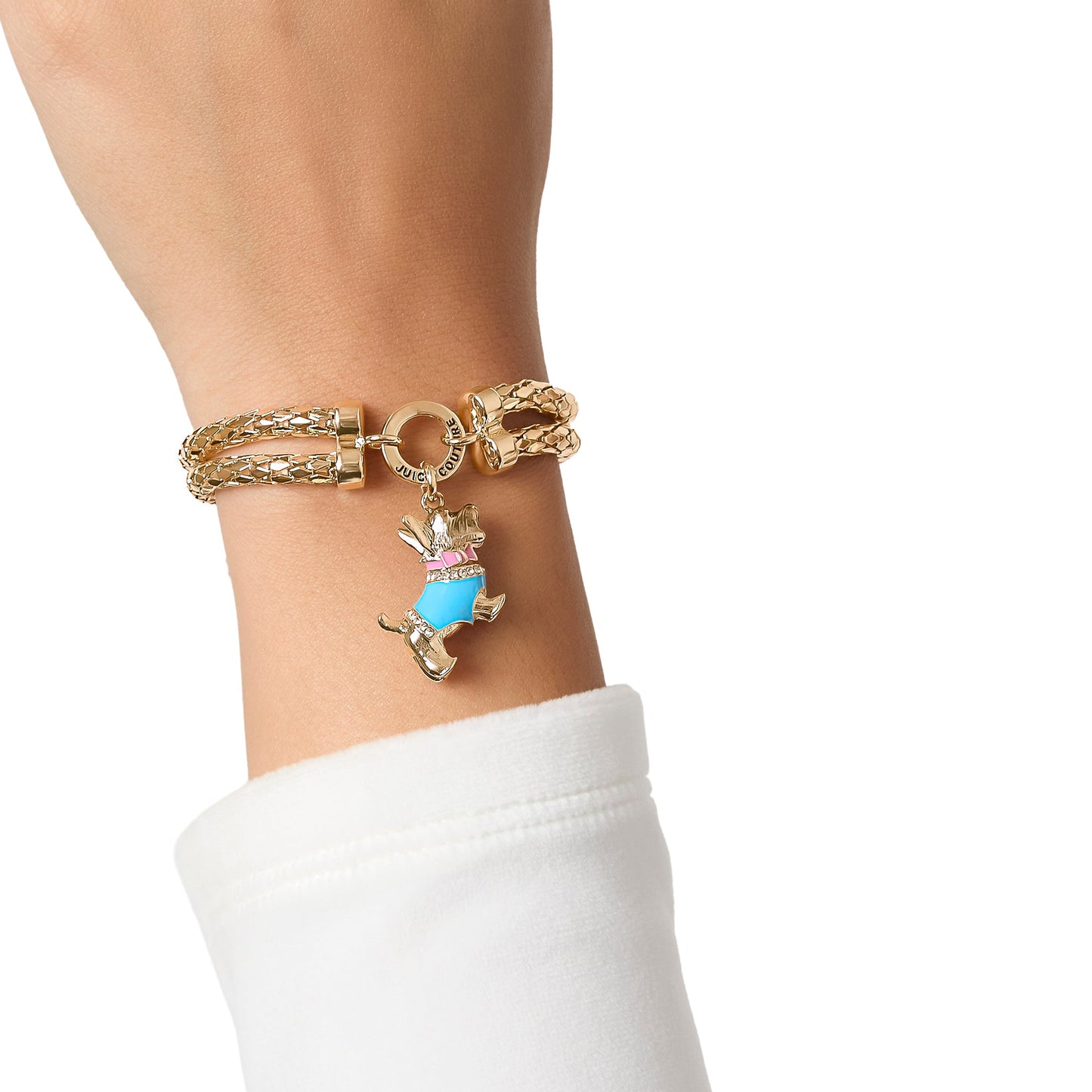 Double Chain Bracelet with Blue Dog Charm - Goldtone - Juicy Couture