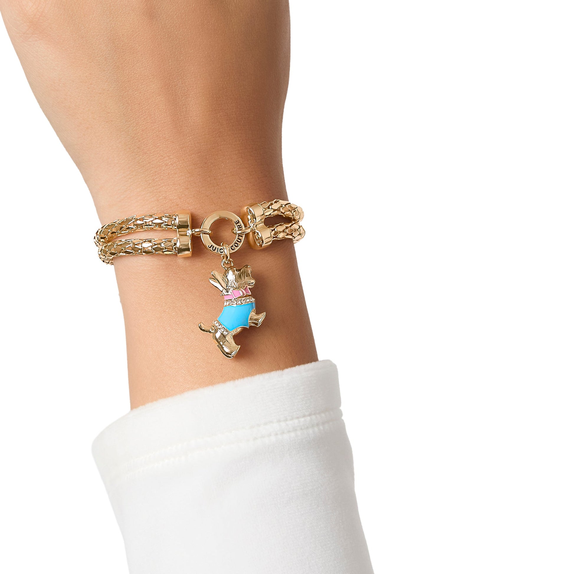 Double Chain Bracelet with Blue Dog Charm - Goldtone - Juicy Couture