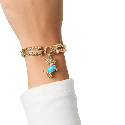 Double Chain Bracelet with Blue Dog Charm - Goldtone - Juicy Couture