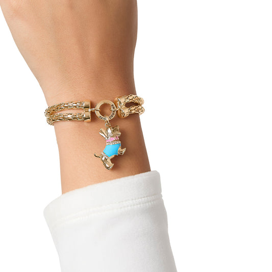 Double Chain Bracelet with Blue Dog Charm - Goldtone - Juicy Couture