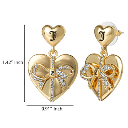 Quilted Double‑Heart Drop Earrings - Goldtone - Juicy Couture