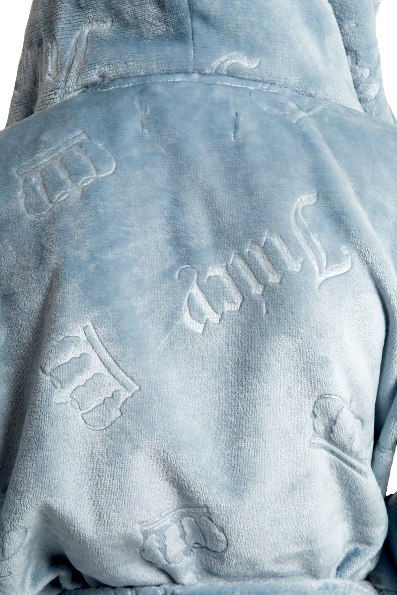 Hooded Luxe Plush Robe - Blue JC Emboss - Juicy Couture