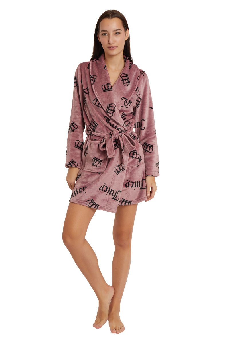 Shawl Collar Plush Robe - Mauve JC Crowns - Juicy Couture