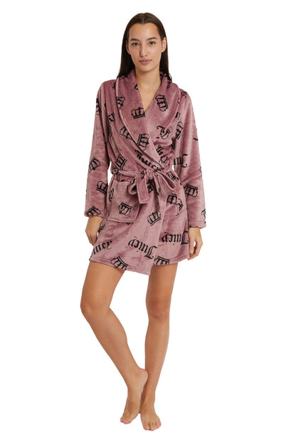 Shawl Collar Plush Robe - Mauve JC Crowns - Juicy Couture