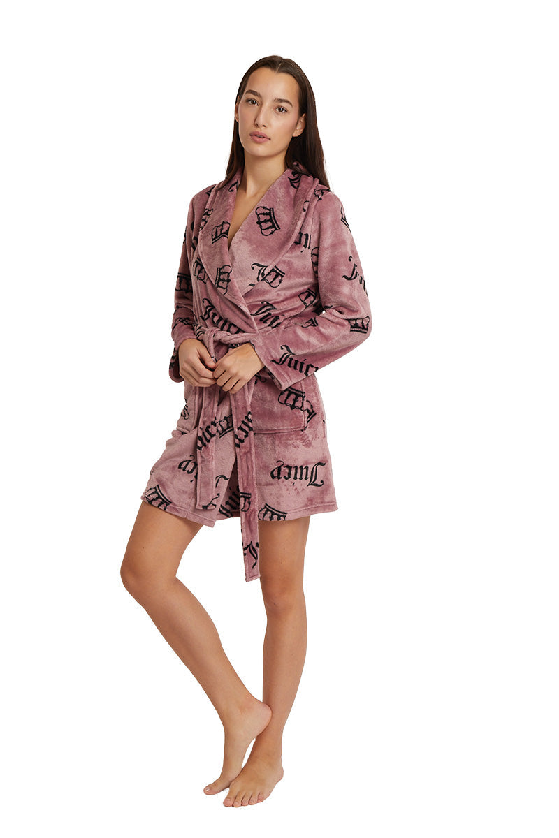 Shawl Collar Plush Robe - Mauve JC Crowns - Juicy Couture