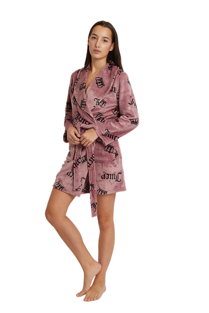 Shawl Collar Plush Robe - Mauve JC Crowns - Juicy Couture