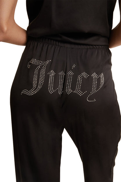 Satin Short Sleeve Notch Collar PJ Set - Black - Juicy Couture