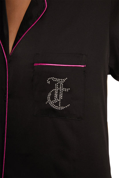 Satin Short Sleeve Notch Collar PJ Set - Black - Juicy Couture