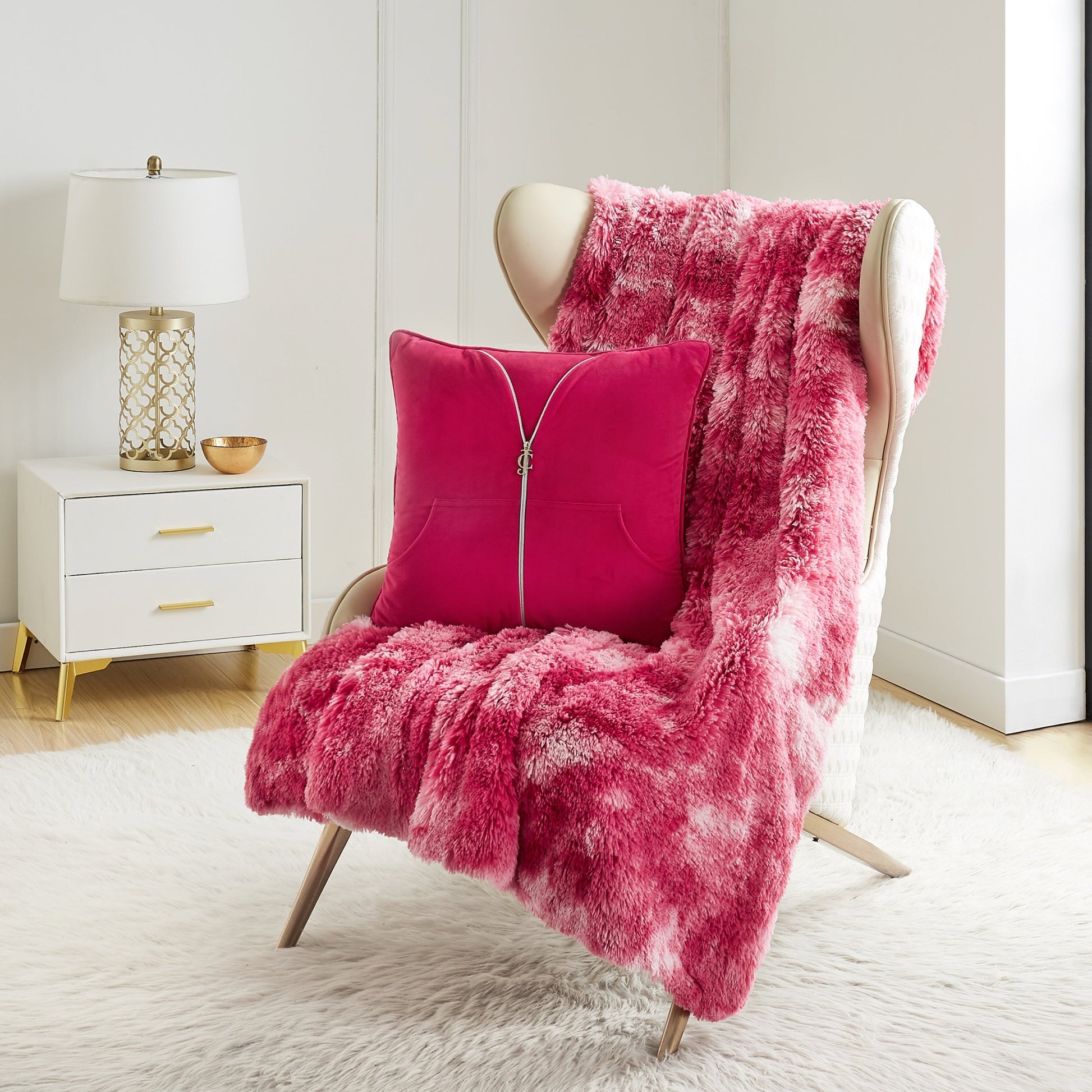 Shaggy Faux Fur Plush Blanket - Free Love Tie Dye - Juicy Couture
