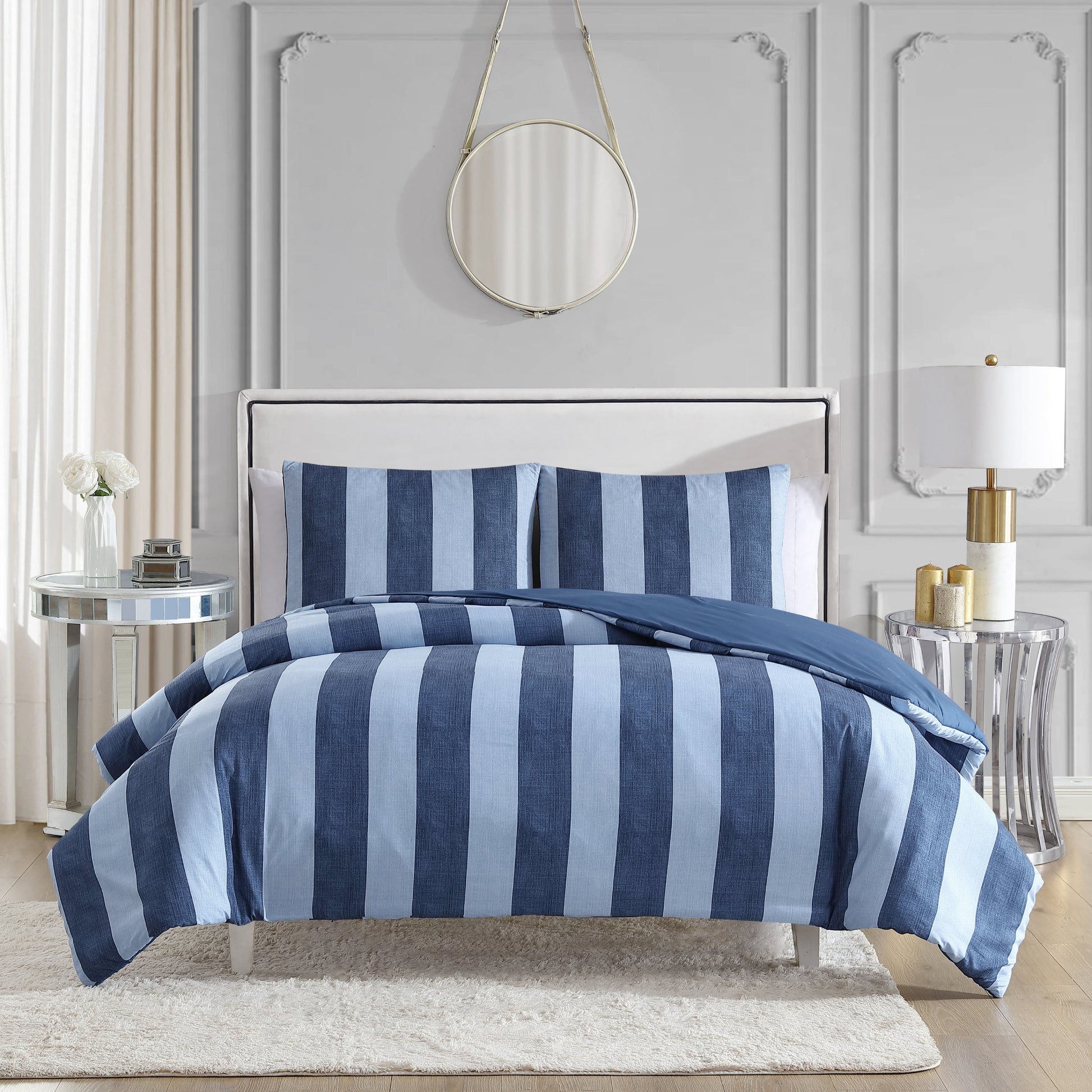 Denim Stripe Reversible Duvet Cover Set - Denim Stripe - Juicy Couture