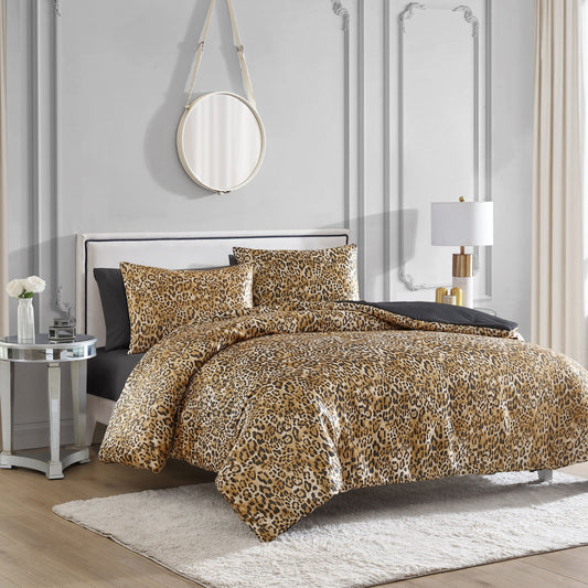 Monica Leopard Reversible Duvet Cover Set - Leopard Gold - Juicy Couture