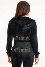 Gemini Customizable Big Bling Velour Hoodie - Liquorice - Juicy Couture