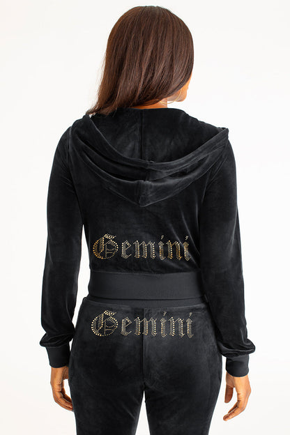 Gemini Customizable Big Bling Velour Hoodie - Liquorice - Juicy Couture