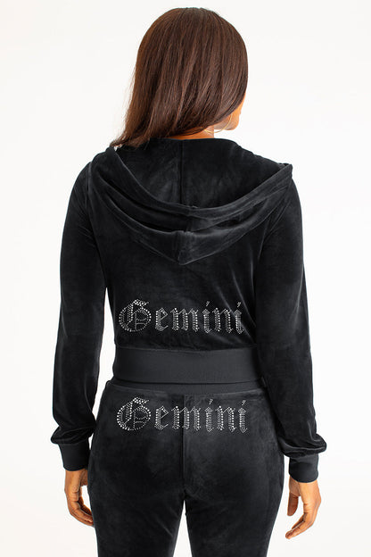 Gemini Customizable Big Bling Velour Hoodie - Liquorice - Juicy Couture