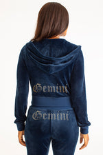 Gemini Customizable Big Bling Velour Hoodie - Regal Blue - Juicy Couture