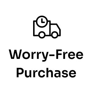 Icon of a delivery truck with a clock above the words Worry-Free Purchase, highlighting reliable, stress-free shopping—ideal for your Big Bling Wide Leg Pants.