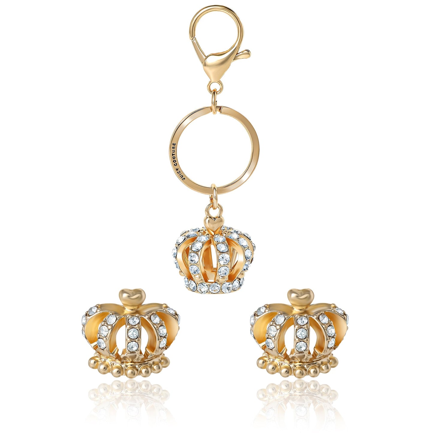 Gold-Tone Crystal Crown Keychain Bag Charm & Earring Set - Goldtone - Juicy Couture