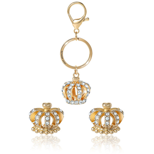 Gold-Tone Crystal Crown Keychain Bag Charm & Earring Set - Goldtone - Juicy Couture