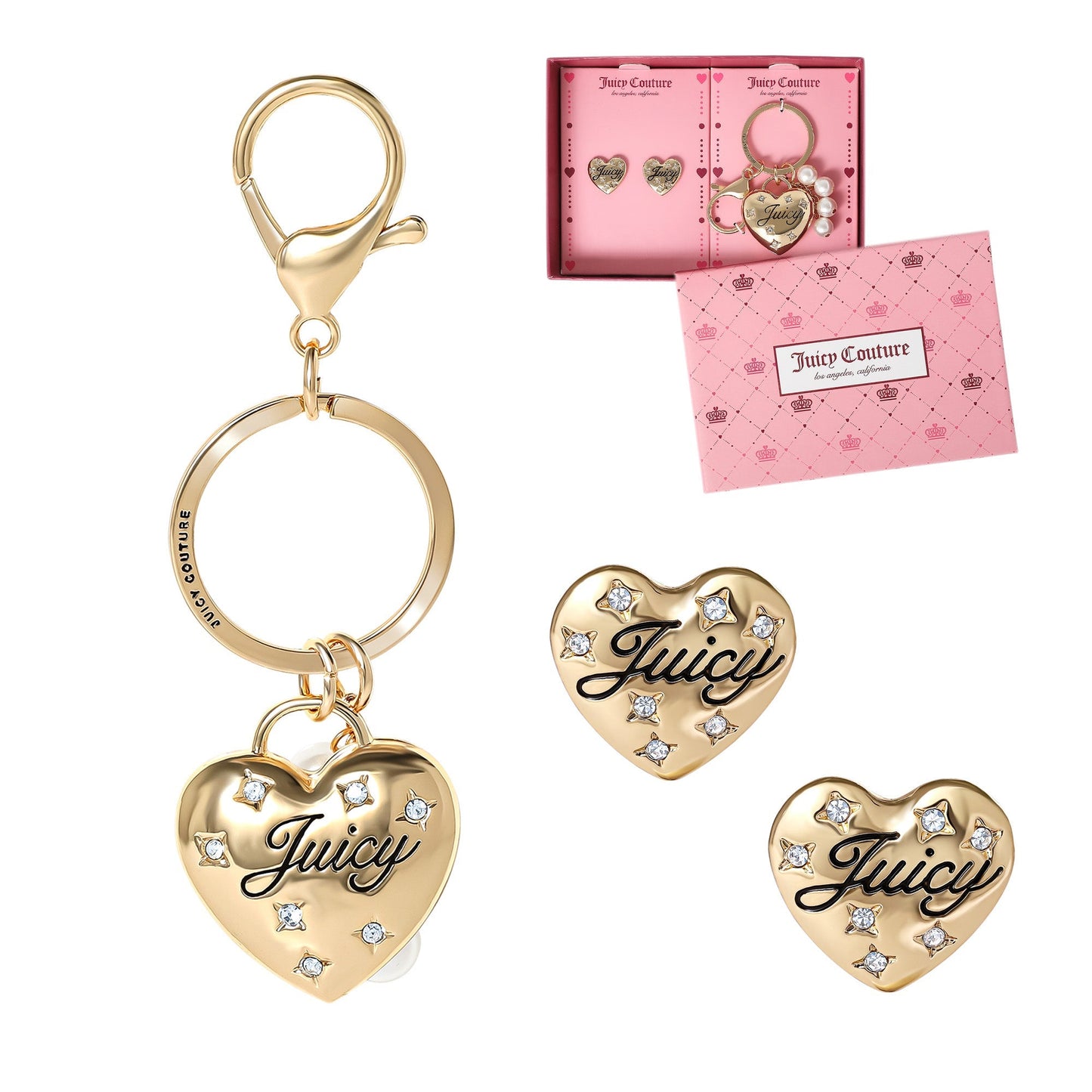 Gold-Tone Heart Keychain Bag Charm & Earring Set - Goldtone - Juicy Couture
