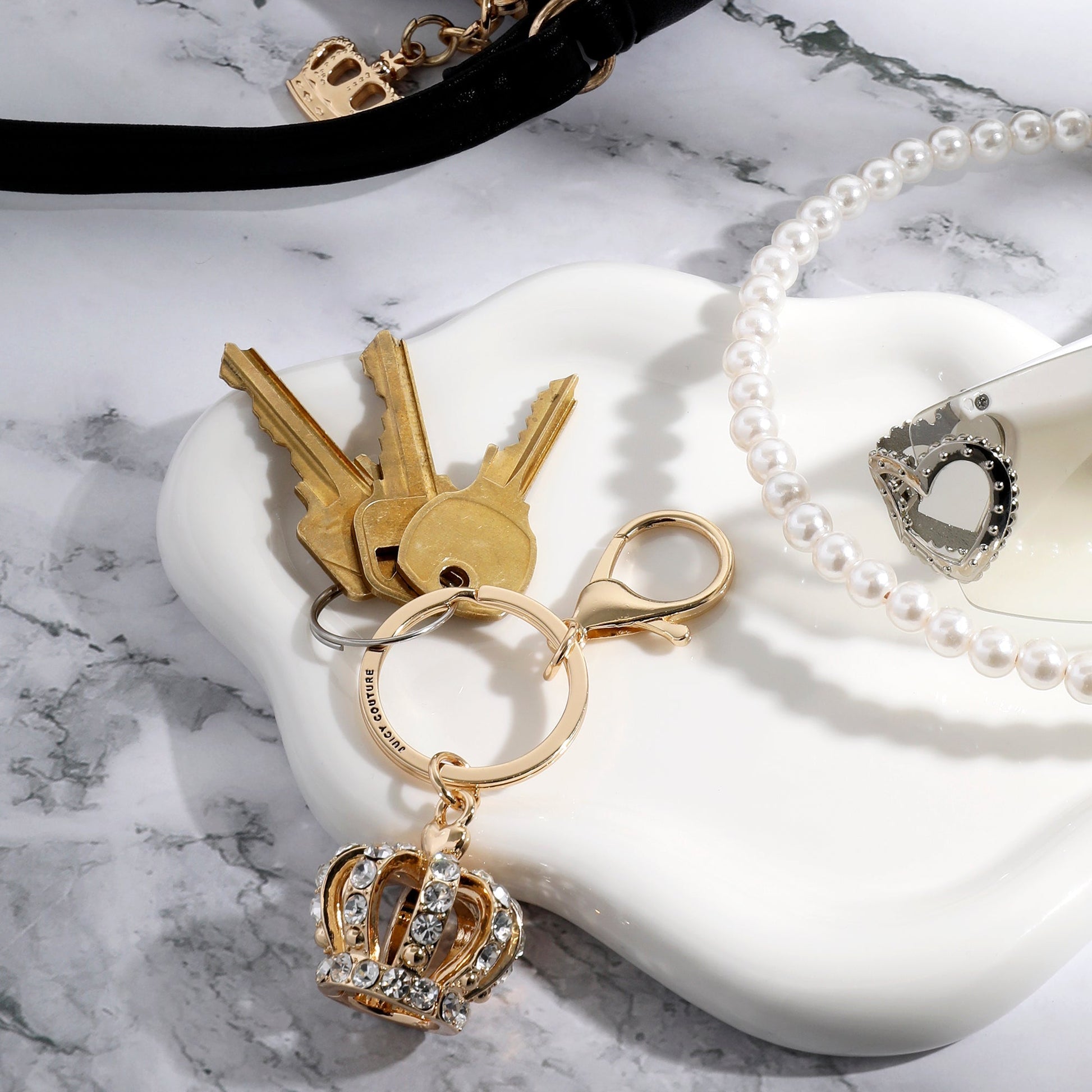 Crown Charm Rhinestone Keychain Bag Charm - Goldtone - Juicy Couture