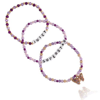 Kids Choose Juicy Superstar 3 Piece Stretch Beaded Bracelet Set - Goldtone - Juicy Couture