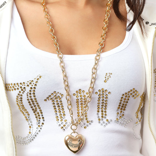 Long Heart Pendant Necklace - Goldtone - Juicy Couture