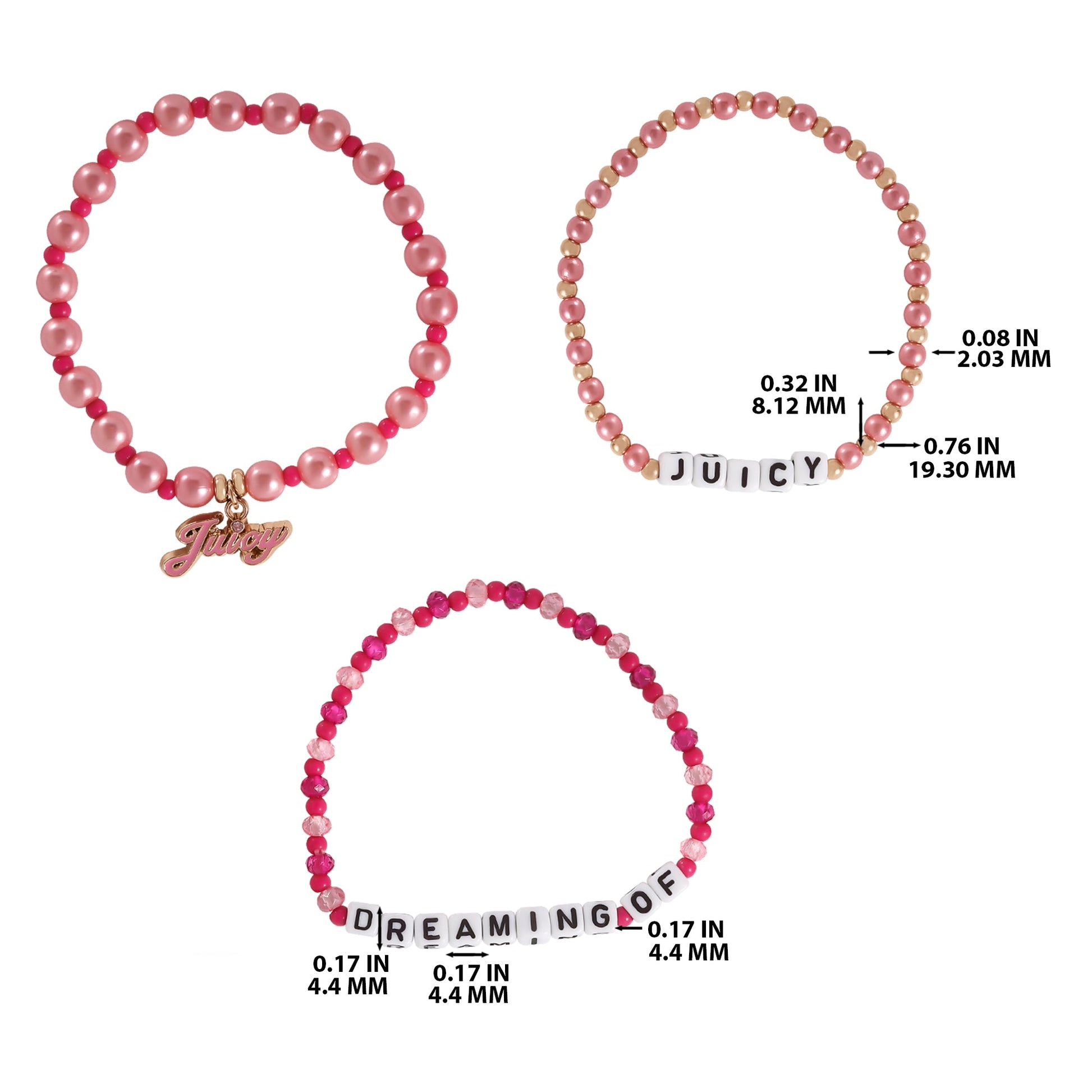 Kids Dreaming of Juicy 3 Piece Stretch Beaded Bracelet Set - Goldtone - Juicy Couture