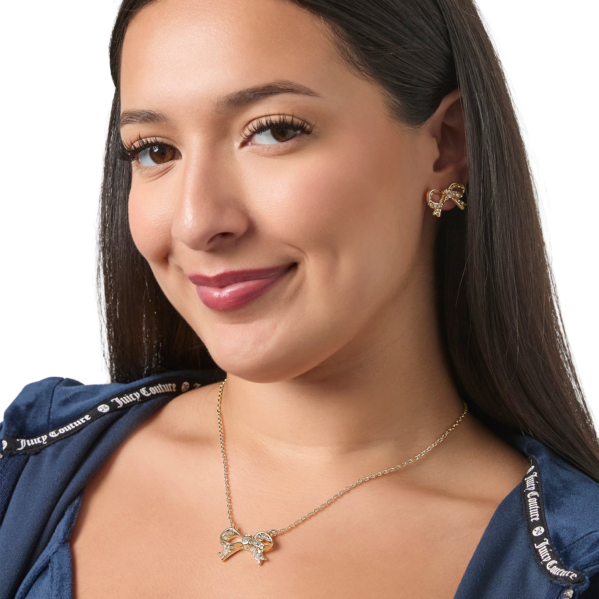 Pavé Bow Necklace & Stud Earring Set - Goldtone - Juicy Couture