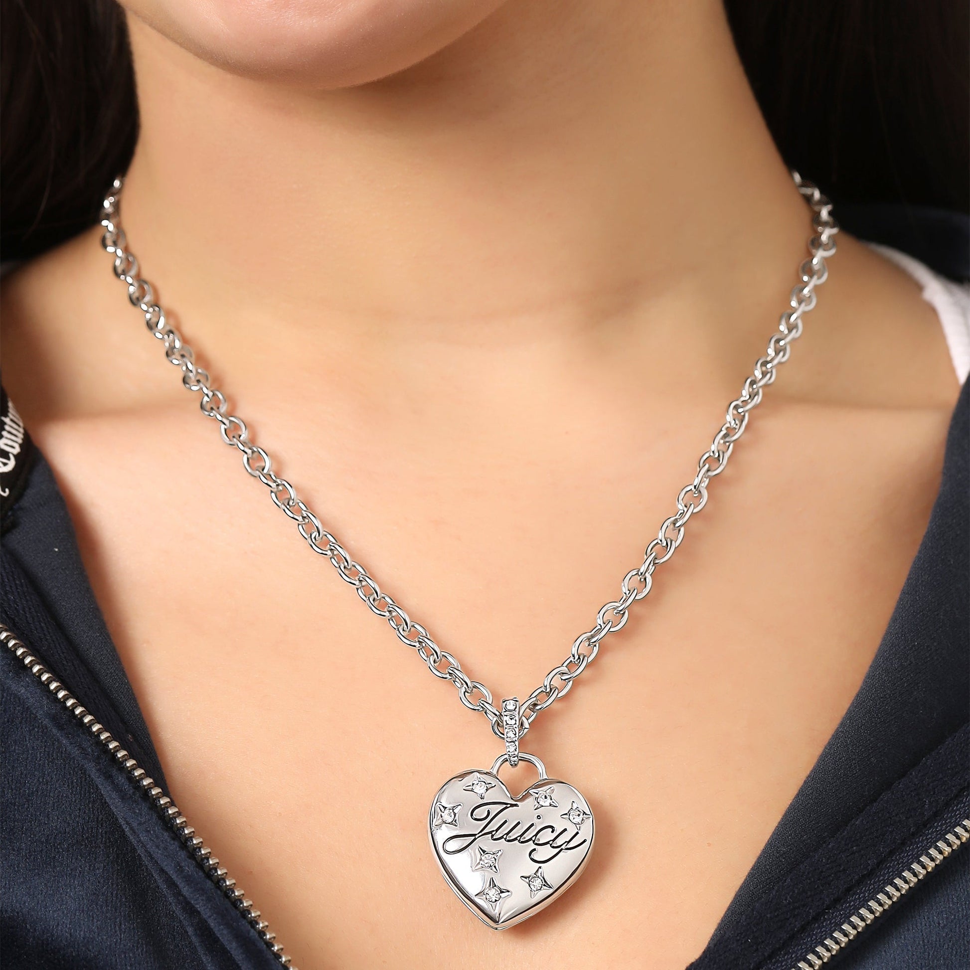 Heart Pendant Necklace - Silvertone - Juicy Couture
