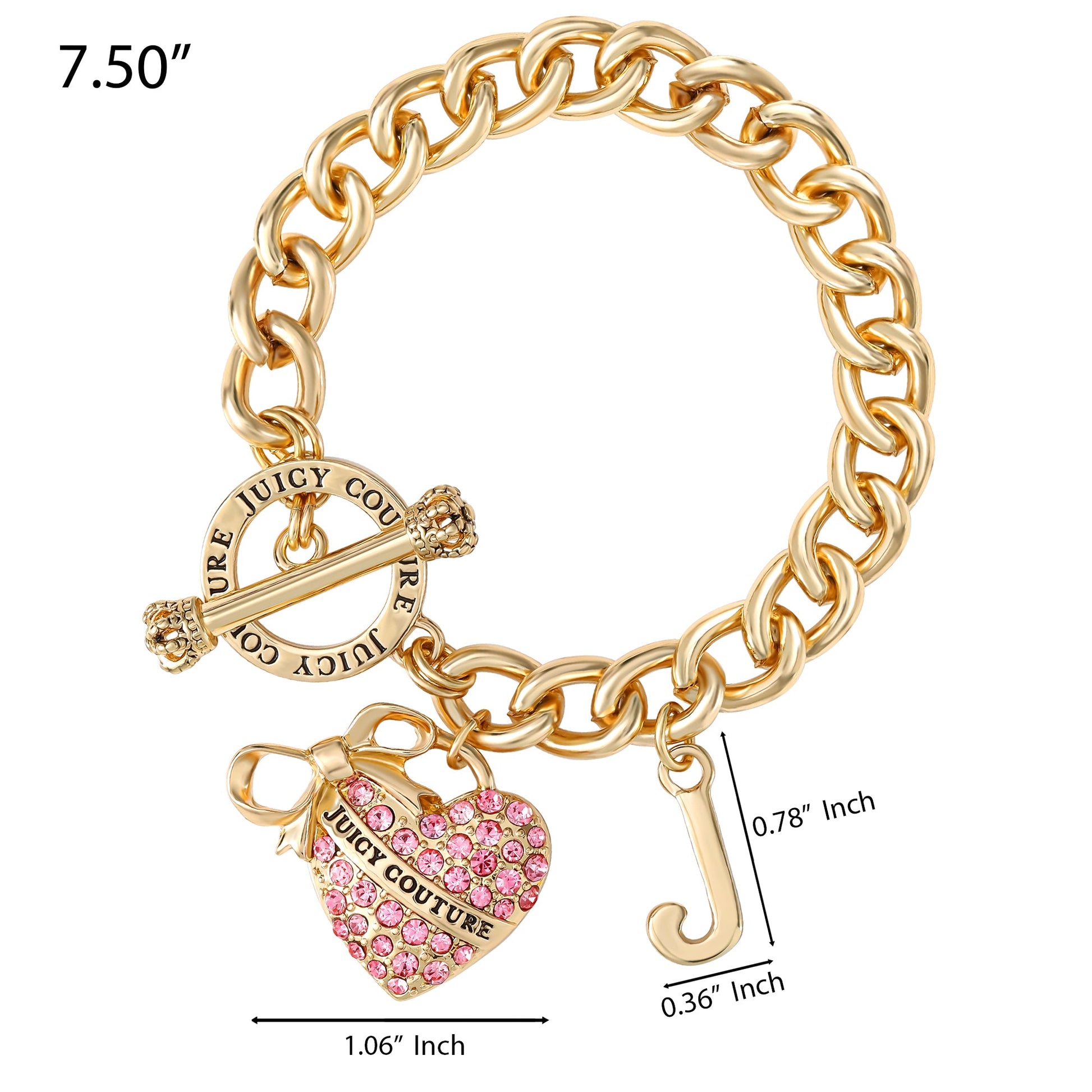 Pink Pavé Heart Toggle Bracelet - Goldtone - Juicy Couture