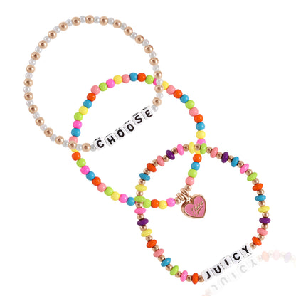 Kids Choose Juicy Heart Charm 3 Piece Stretch Beaded Bracelet Set - Goldtone - Juicy Couture