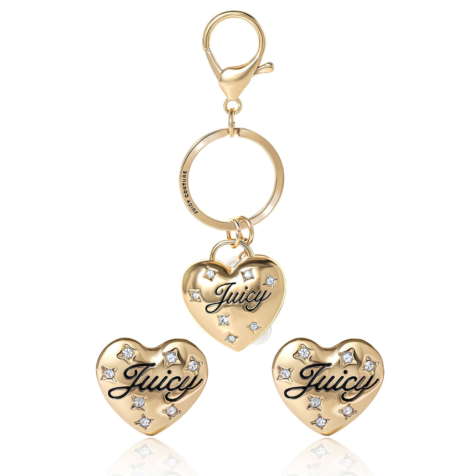 Gold-Tone Heart Keychain Bag Charm & Earring Set - Goldtone - Juicy Couture