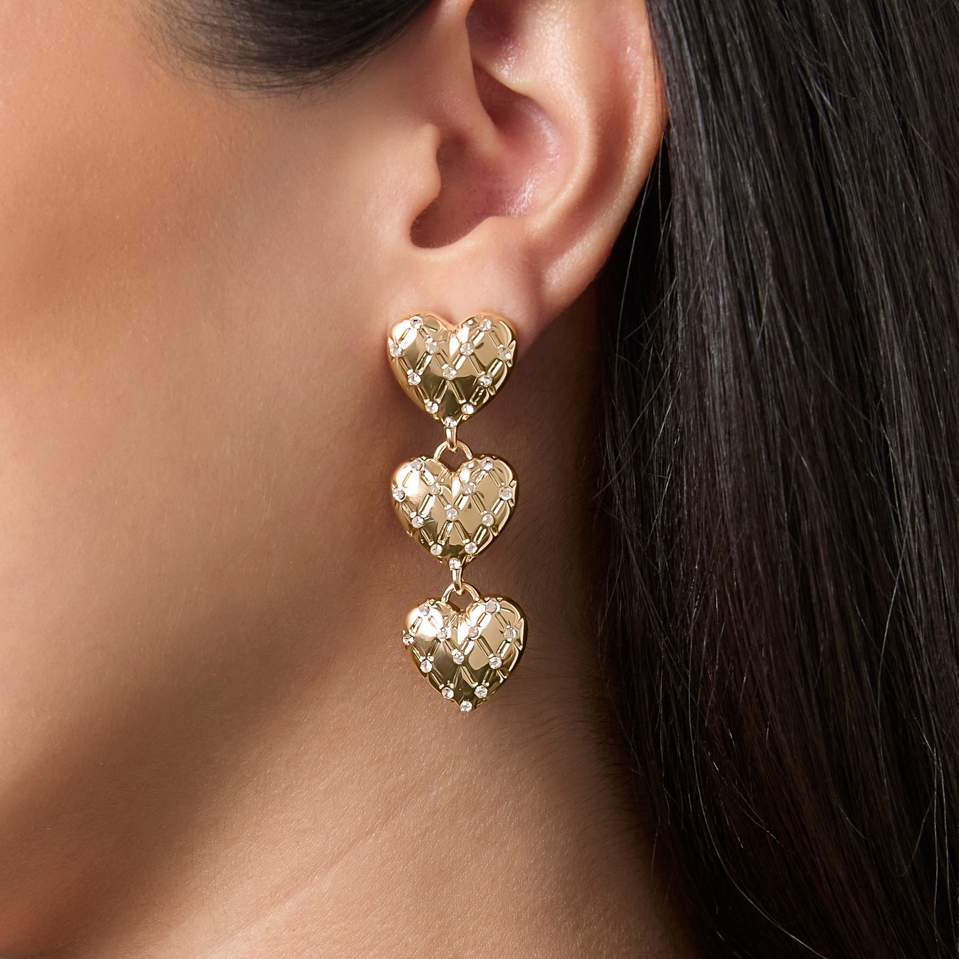 Triple Heart Drop Earrings - Goldtone - Juicy Couture