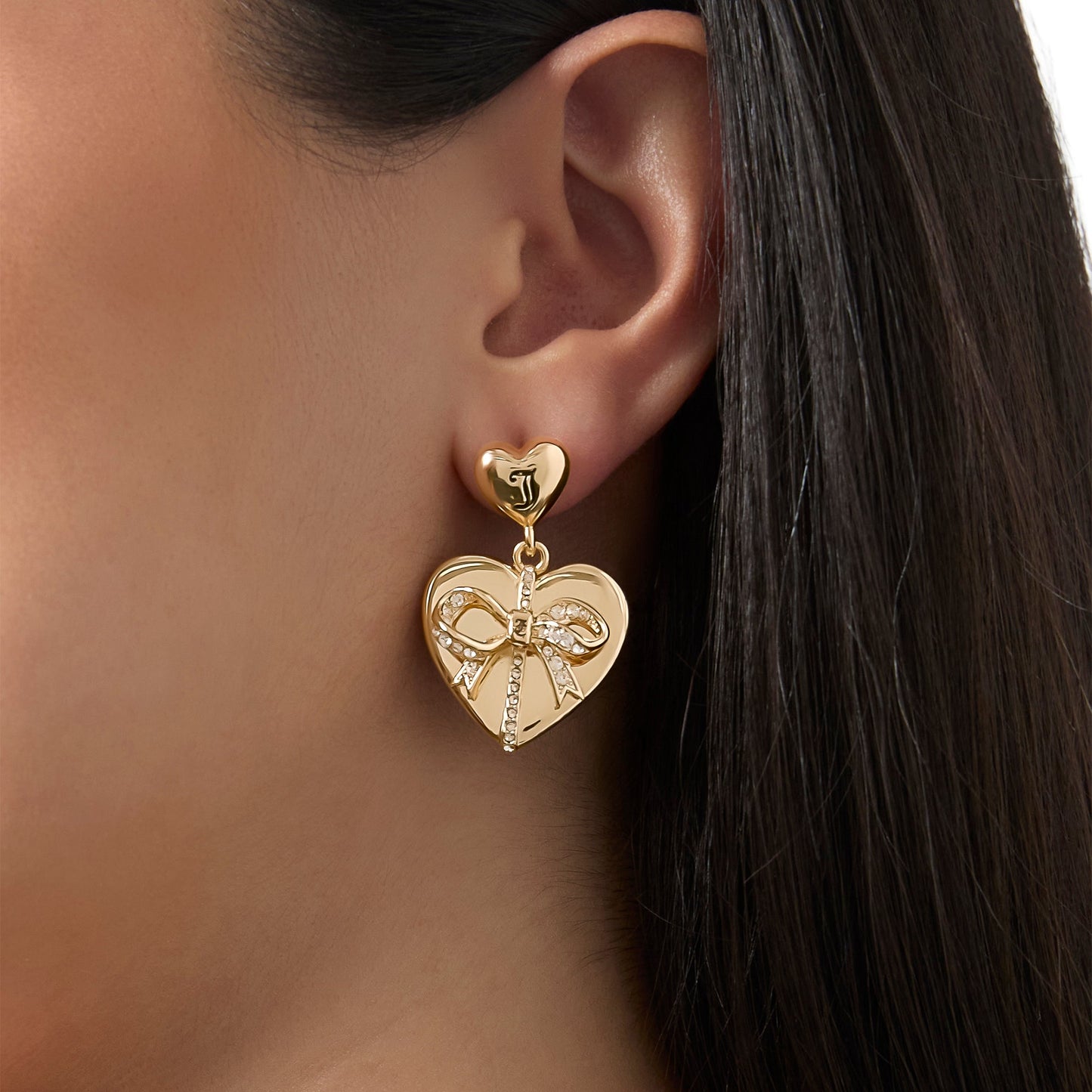 Quilted Double‑Heart Drop Earrings - Goldtone - Juicy Couture
