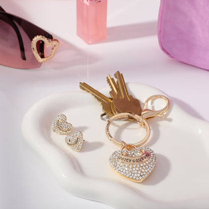 Gold-Tone Pave Heart Keychain Bag Charm & Earrings Set - Goldtone - Juicy Couture