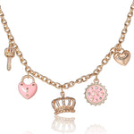Charm Necklace with Pink Enamel Accents and Crystal Details - Goldtone - Juicy Couture