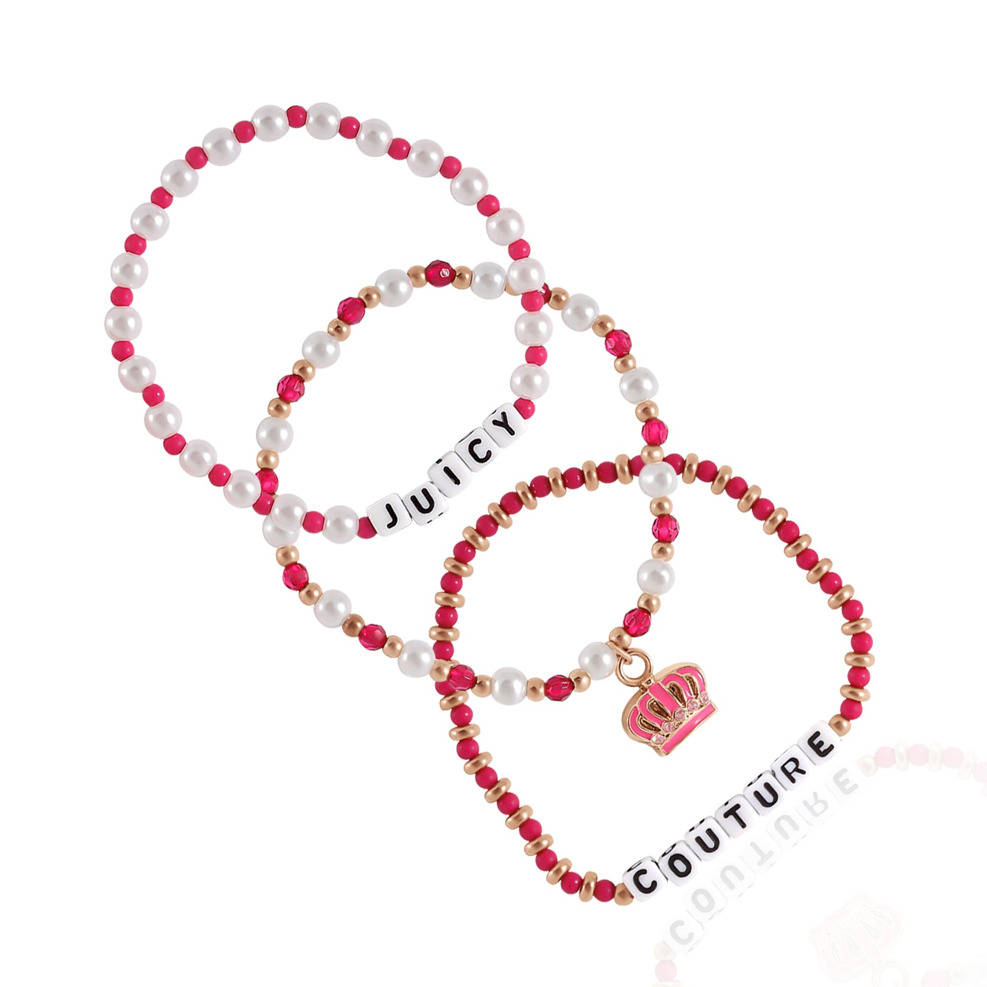 Kids Crown Charm 3 Piece Stretch Beaded Bracelet Set - Goldtone - Juicy Couture