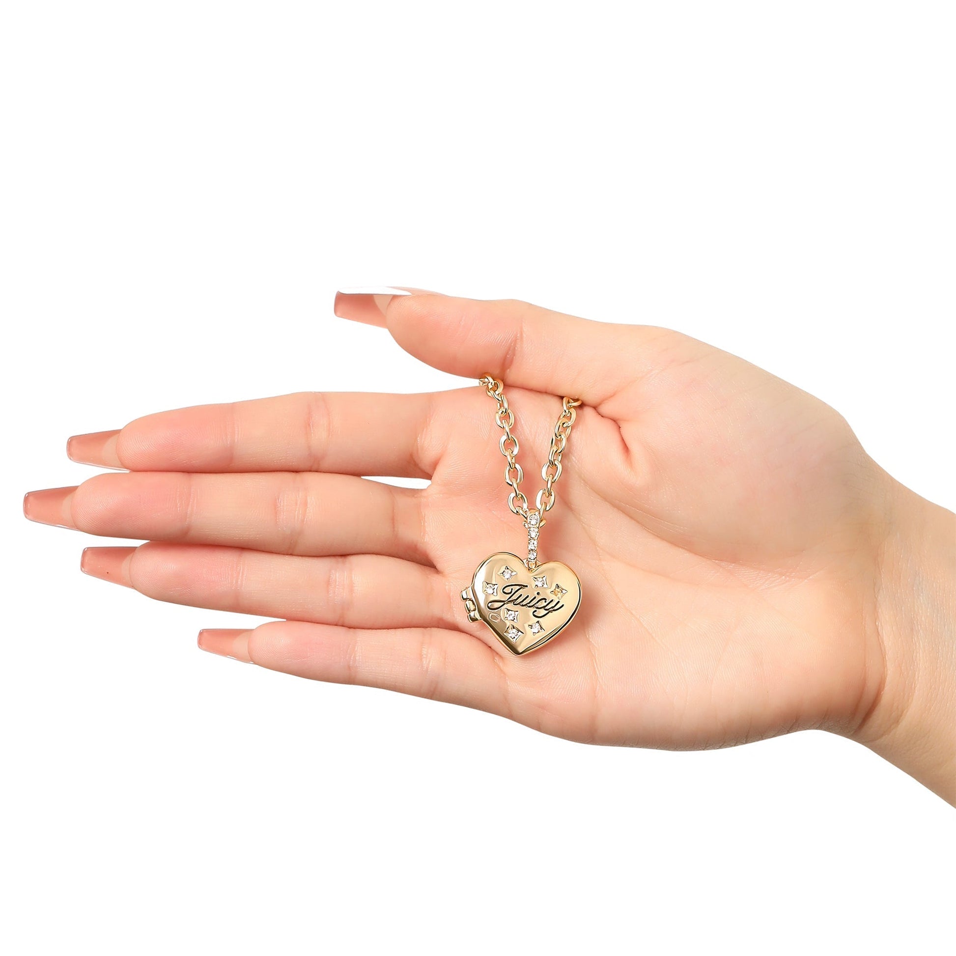 Crystal Heart Locket Pendant Necklace - Goldtone - Juicy Couture