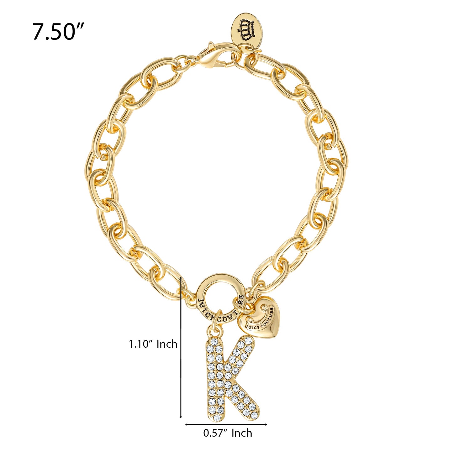 Pavé Initial Charm Bracelet, Letter K - Goldtone - Juicy Couture