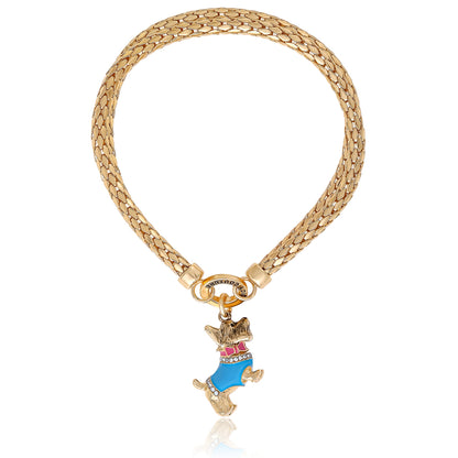 Double Chain Bracelet with Blue Dog Charm - Goldtone - Juicy Couture