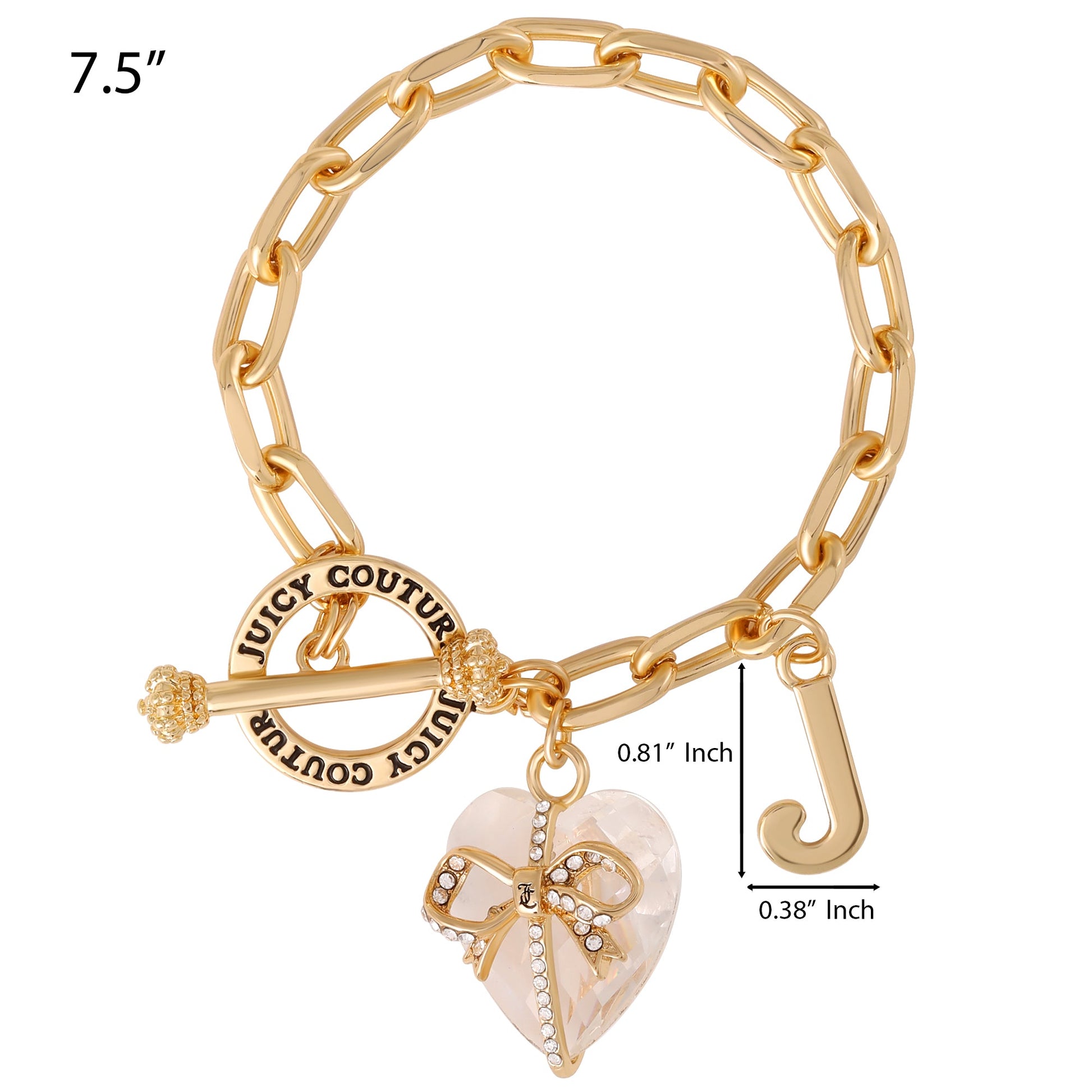 Heart Stone & J Charm Bracelet - Goldtone Light Pink Pendant - Juicy Couture